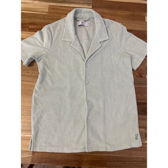 Aritzia TNA Terrycloth short sleeve button down Women’s shirt sz 2XS lt green - Picture 2 of 6